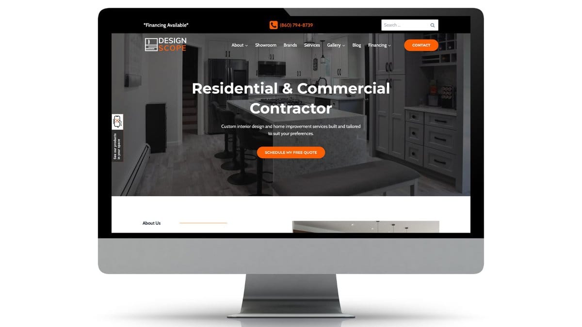 A Computer Screen Displaying A Website For A Residential And Commercial Contractor.