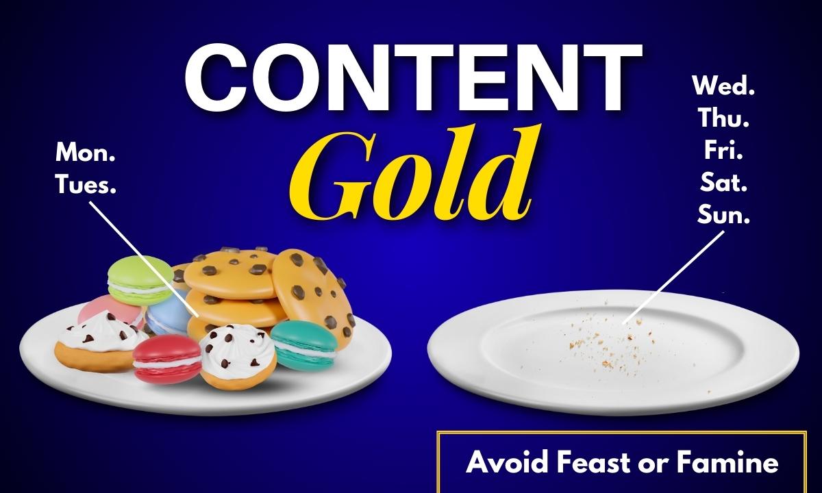 A Plate With Cookies And The Words Content Gold. Showing Feast Or Famine As A Content Creator.