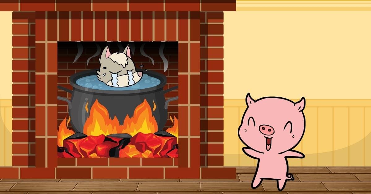 A Cartoon Pig Is Standing In Front Of A Fireplace.