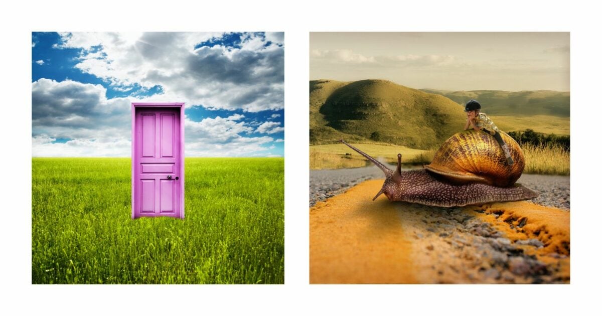 Photoshoot Ideas Featuring A Snail On A Road And A Door.