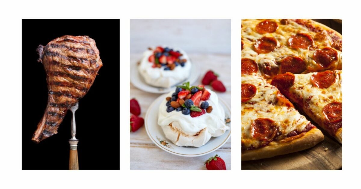 A Mouthwatering Collage Of Pizza, Burgers, And Desserts Captured In A Creative Photoshoot.