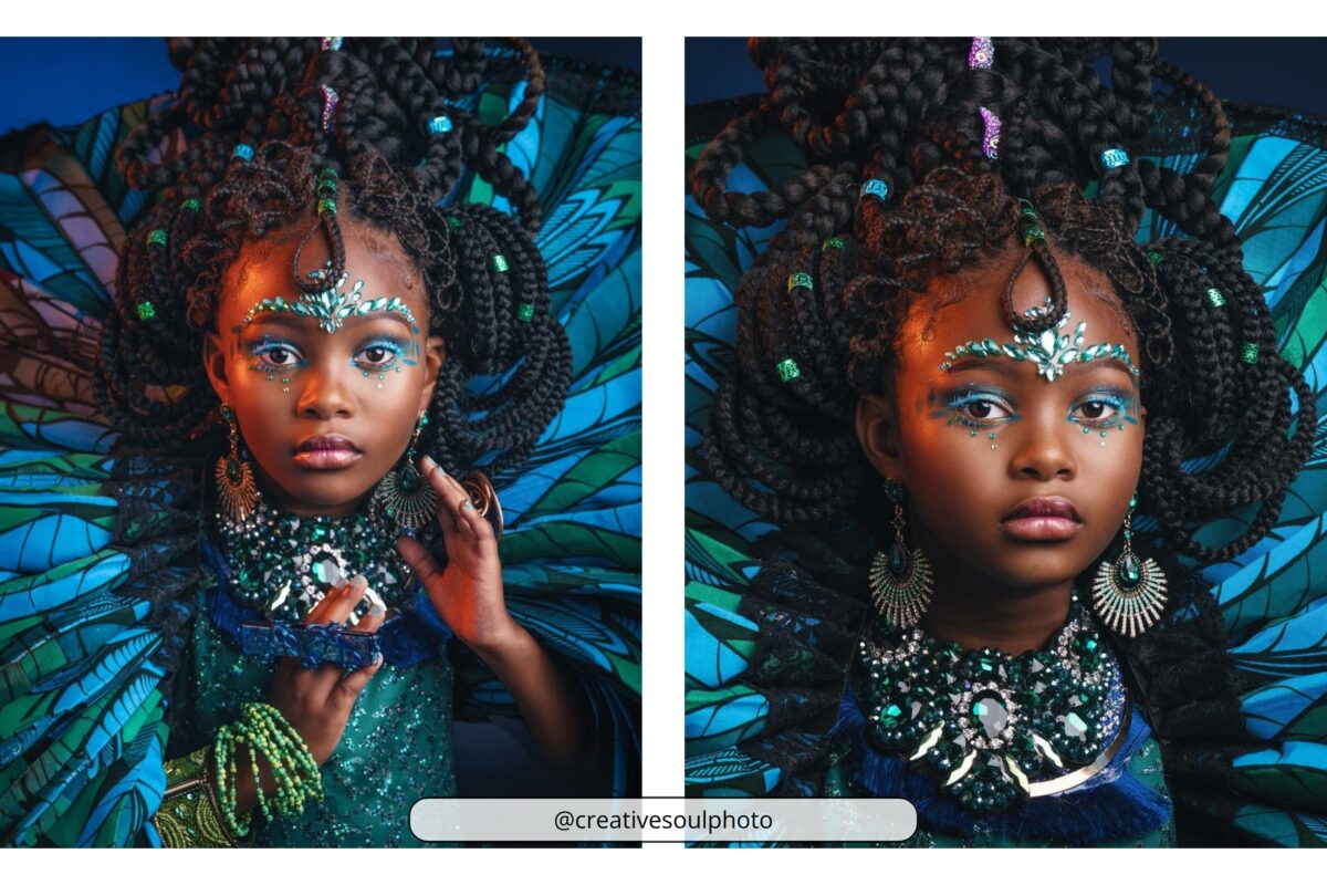 Two Captivating Pictures Showcasing A Girl Adorned With Mesmerizing Blue Feathers, Exemplifying Why Photography Is An Art.