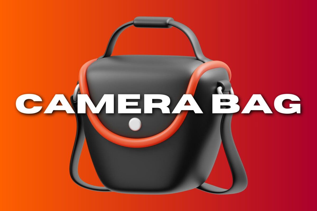 A Stylish Camera Bag Featuring The Phrase &Quot;Camera Bag&Quot; For Storing Photography Equipment.