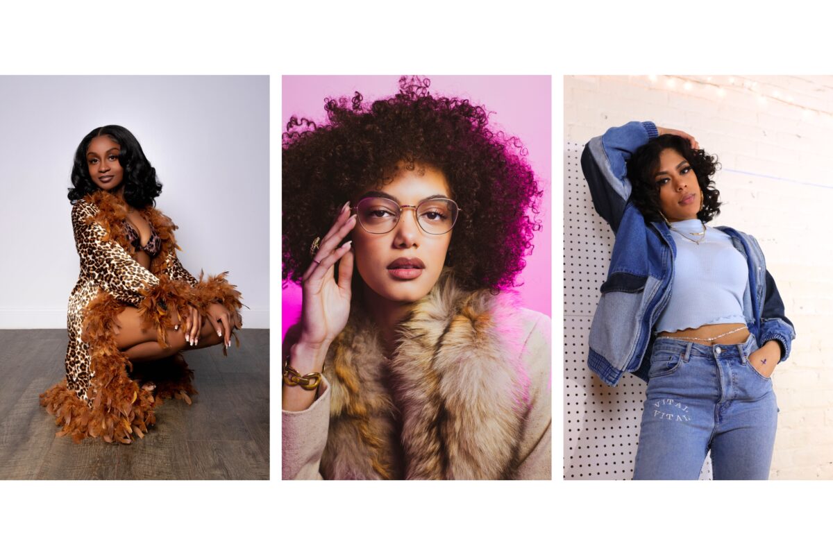 Four Pictures Showcasing The Artistry Of A Woman With Afro Hair And Glasses.