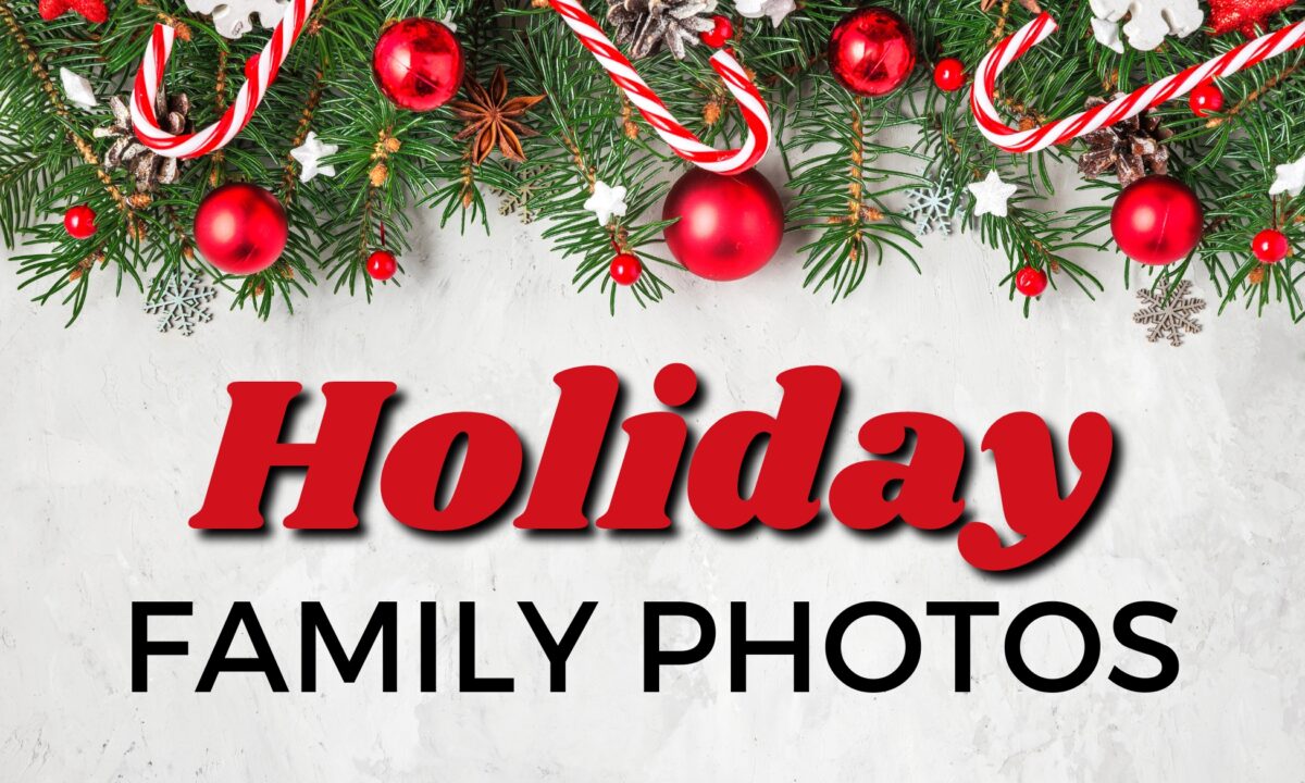 Colorful Holiday Family Photos On A White Background.