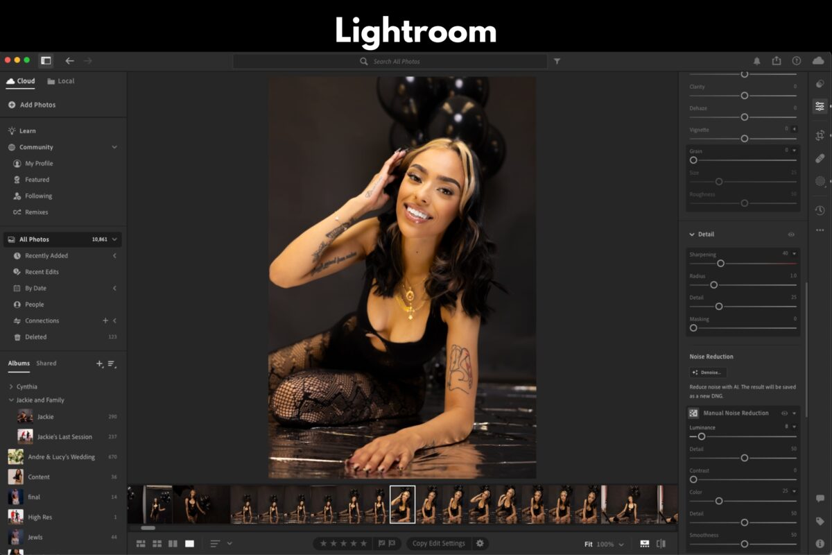 A Photo Of A Woman Posing In Front Of A Lightroom, Demonstrating How To Use A Camera.