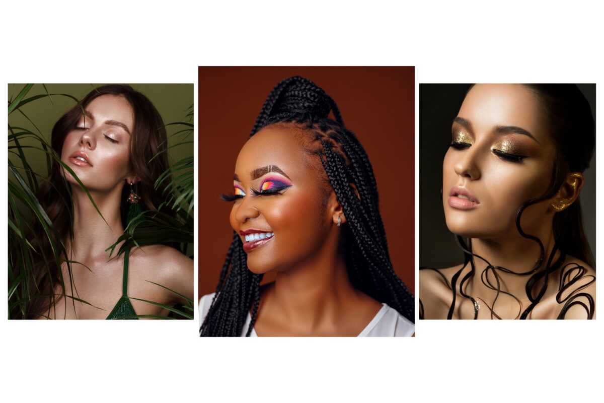 Four Women Wearing Makeup, Striking Poses During A Photo Session By A Photographer Using Posing Prompts.