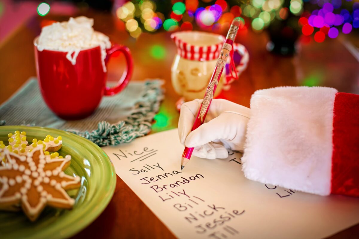 Santa Claus Writing A List During A Photoshoot.