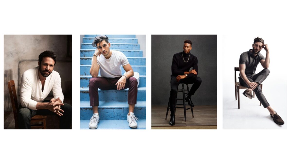Four Male Models Striking Poses On Steps.