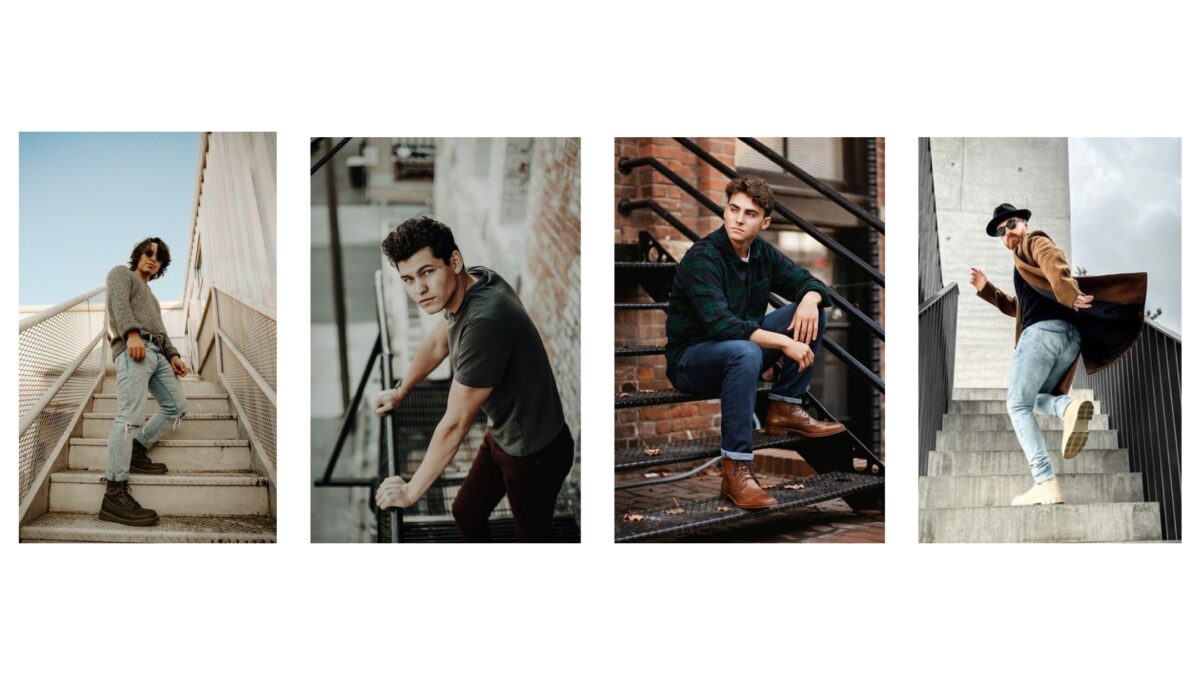 A Collection Of Captivating Male Model Poses Captured On Stairs.