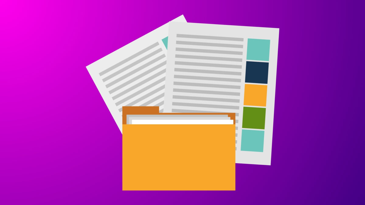 A Purple Folder With Papers To Organize Digital Photos.