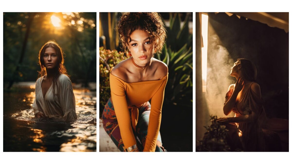 Four Photos Of A Woman Posing In The Golden Hour.